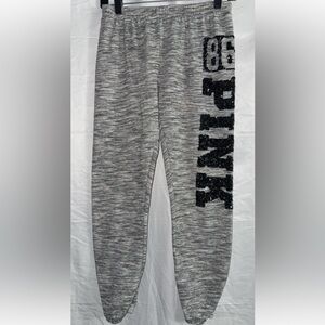 PINK Victoria's Secret Heather Gray Joggers with Black Sequin Logo xsmall